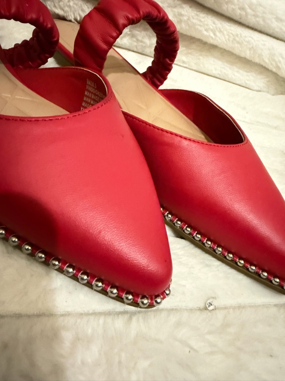BCBGeneration Red Pointed-Toe Slingback Sandals with Studded Trim - Picture 6 of 7